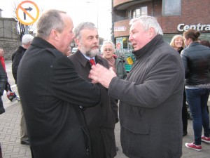 Charlie Murphy, Dublin Port, Jack O'Connor, SIPTU, Sarah Lundbery, East Wall History Group and John 'Miley' Walsh, retired docker at start of Dockers commemorative event, Five Lamps, Dublin