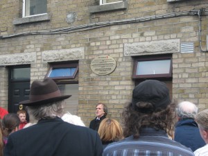 James Connolly Heron speaking at unveiling of Evictions Plaque on Merchants Road, East Wall