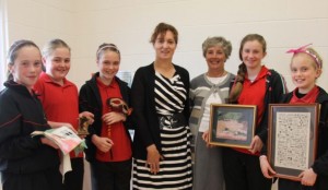 Mary O'Reilly, third from right with pupils at National School where she talked about making the Tapestry