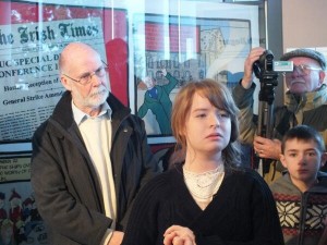 Caitriona Ennis as Alicia Brady at Commemoration in Glasnevin Cemetery Museum on January 4th, 2014 with Panel of Shooting top left